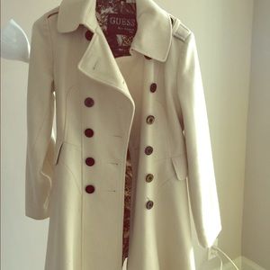 Guess White Woolen Coat